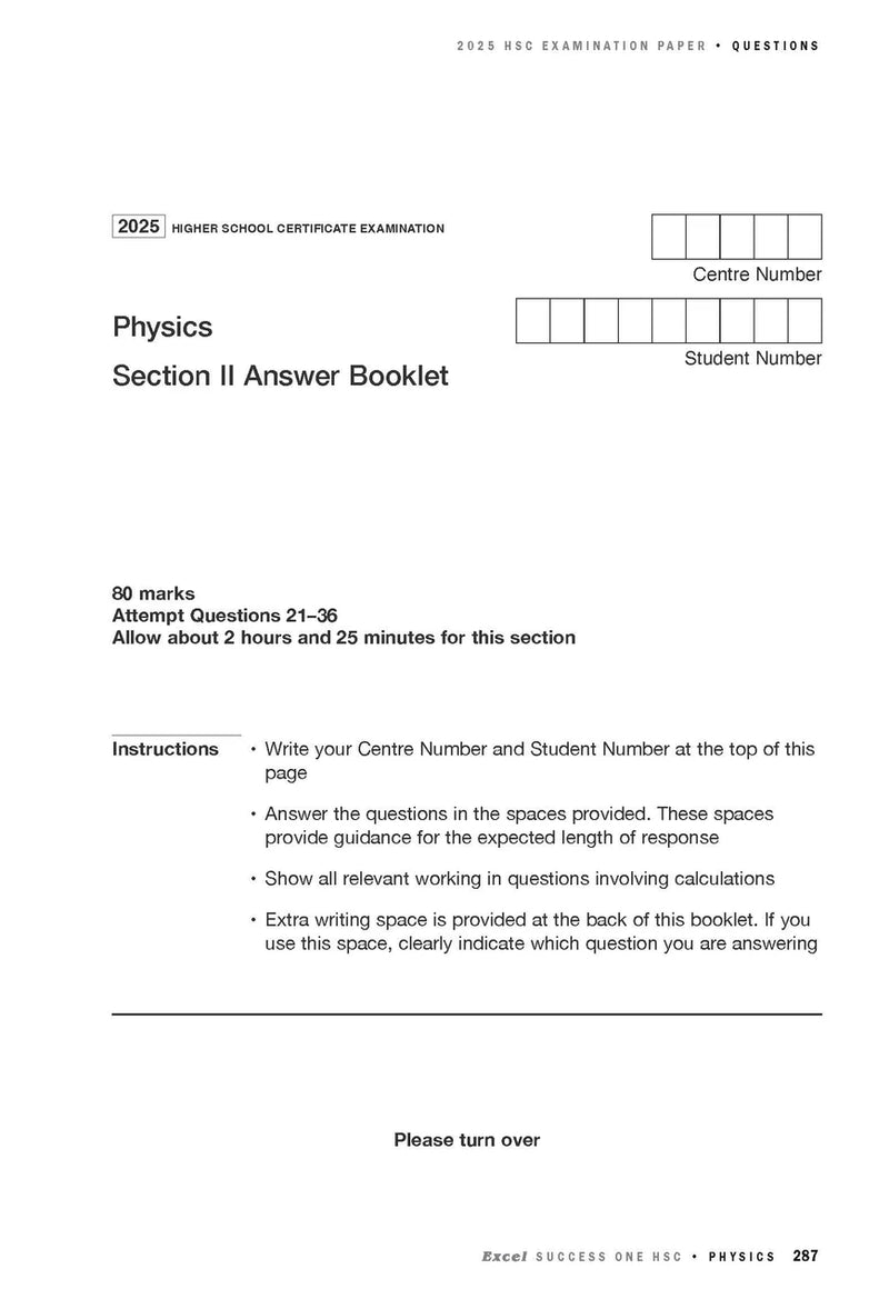 Sample interior page from Excel Success One HSC Physics 2026 Edition as shown in the Pascal Press product gallery