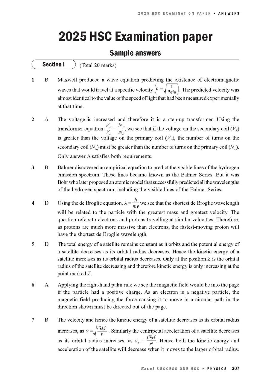 Sample interior page from Excel Success One HSC Physics 2026 Edition as shown in the Pascal Press product gallery