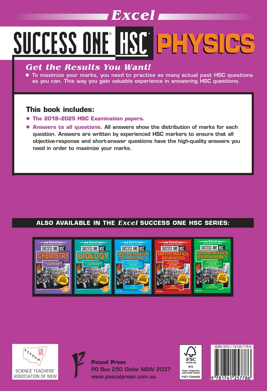 Sample interior page from Excel Success One HSC Physics 2026 Edition as shown in the Pascal Press product gallery