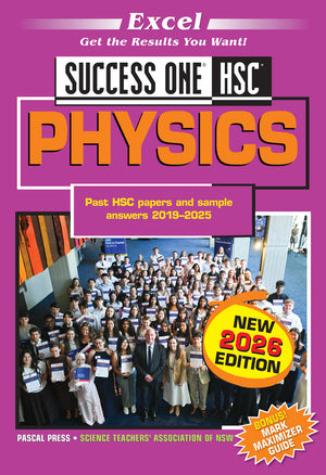 Front cover of Excel Success One HSC Physics 2026 Edition, a Pascal Press paperback for senior secondary students