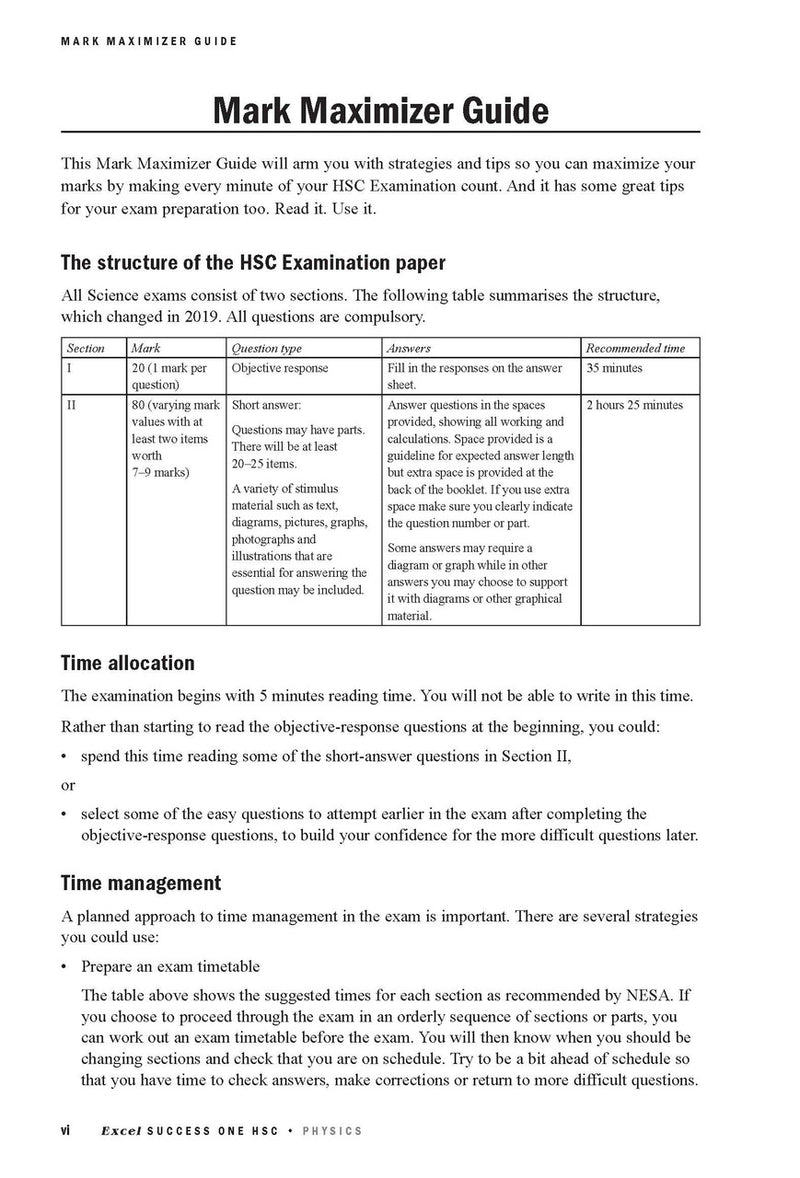 Sample interior page from Excel Success One HSC Physics 2026 Edition as shown in the Pascal Press product gallery