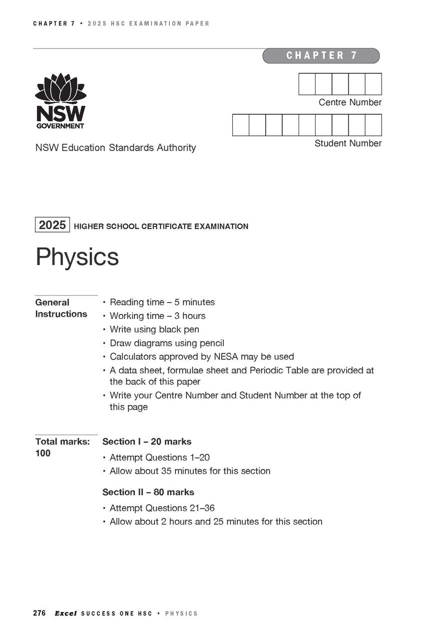 Sample interior page from Excel Success One HSC Physics 2026 Edition as shown in the Pascal Press product gallery