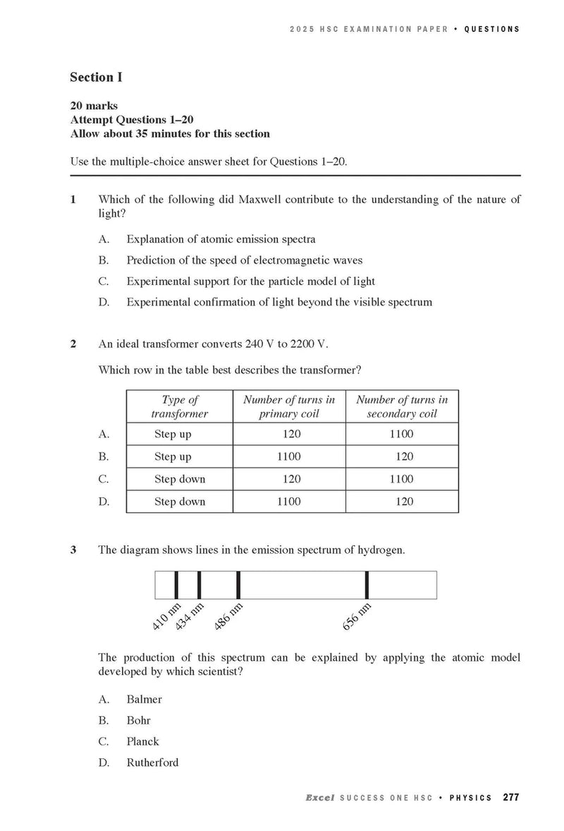 Sample interior page from Excel Success One HSC Physics 2026 Edition as shown in the Pascal Press product gallery