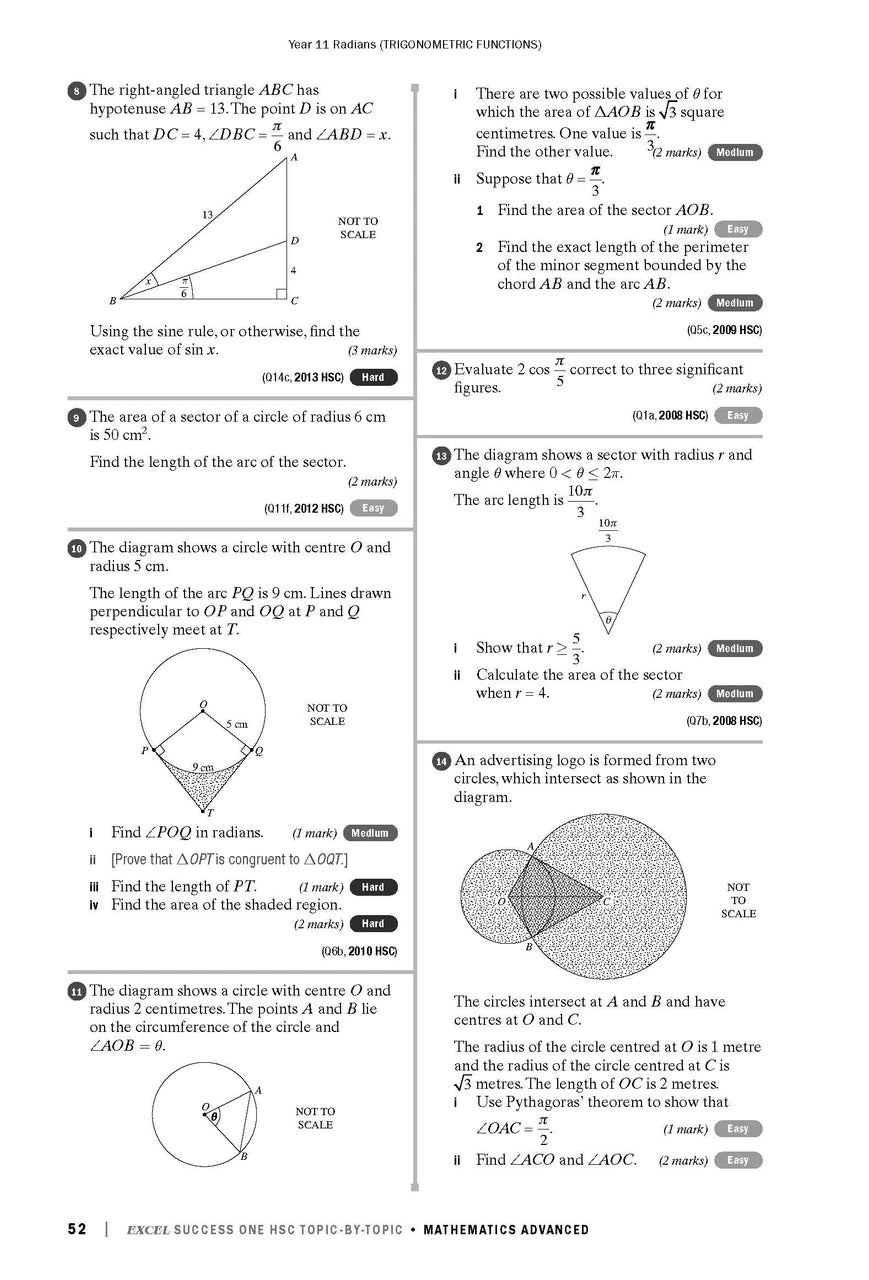 Sample interior page from Excel Success One HSC Topic-by-Topic Mathematics Advanced 2023 Edition as shown in the Pascal Press product gallery