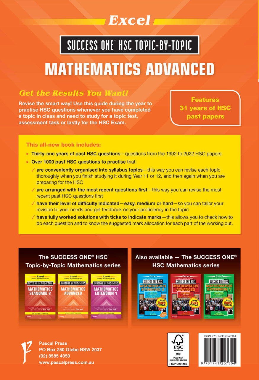 Sample interior page from Excel Success One HSC Topic-by-Topic Mathematics Advanced 2023 Edition as shown in the Pascal Press product gallery