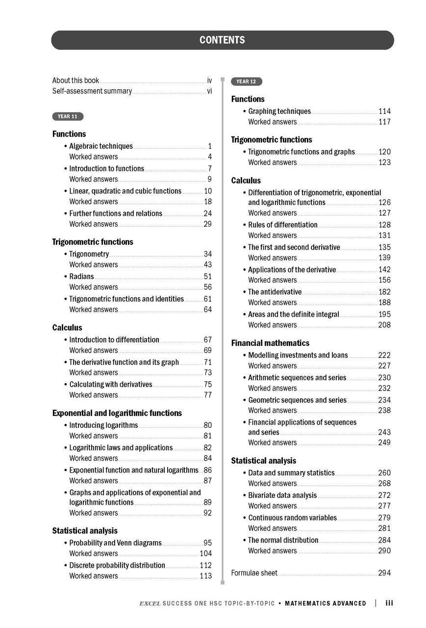 Sample interior page from Excel Success One HSC Topic-by-Topic Mathematics Advanced 2023 Edition as shown in the Pascal Press product gallery