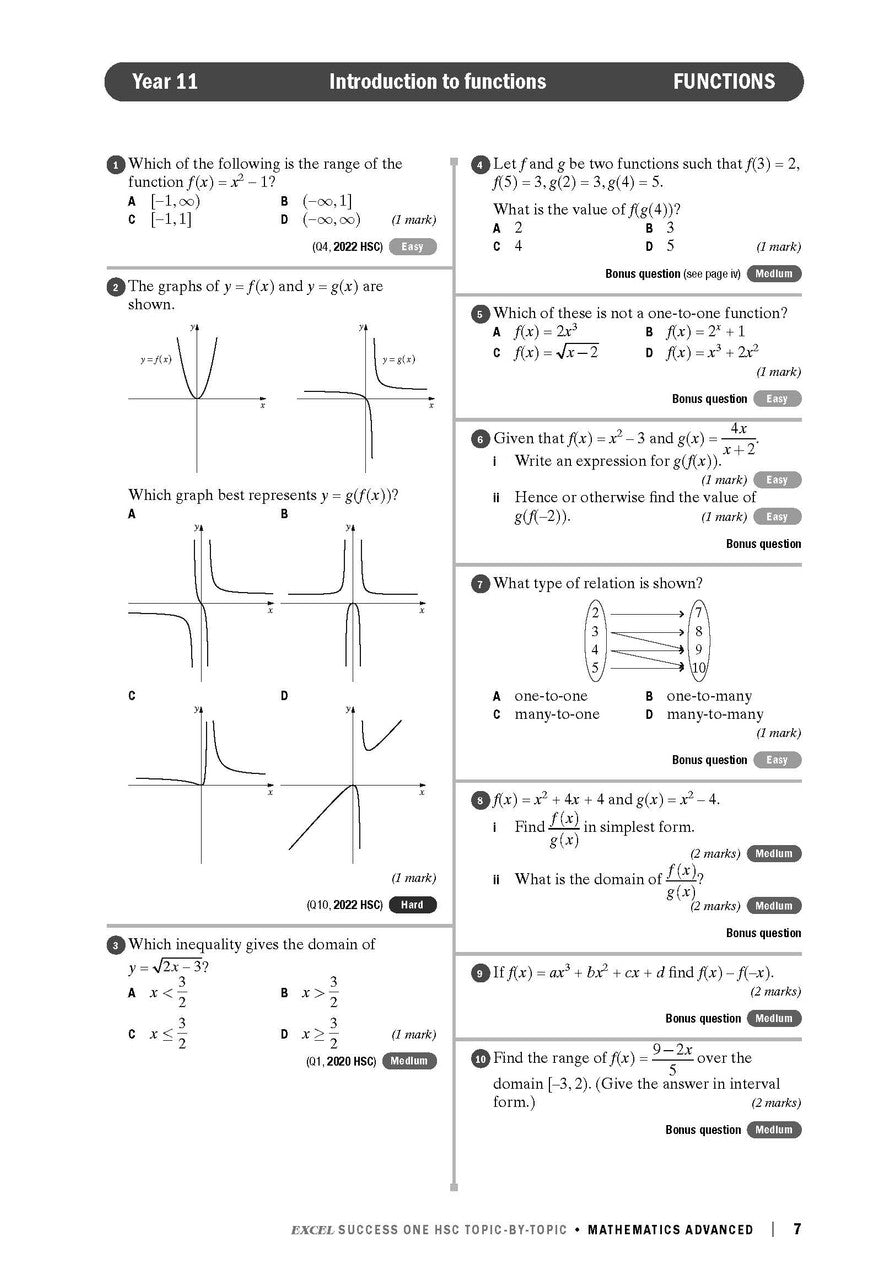 Sample interior page from Excel Success One HSC Topic-by-Topic Mathematics Advanced 2023 Edition as shown in the Pascal Press product gallery