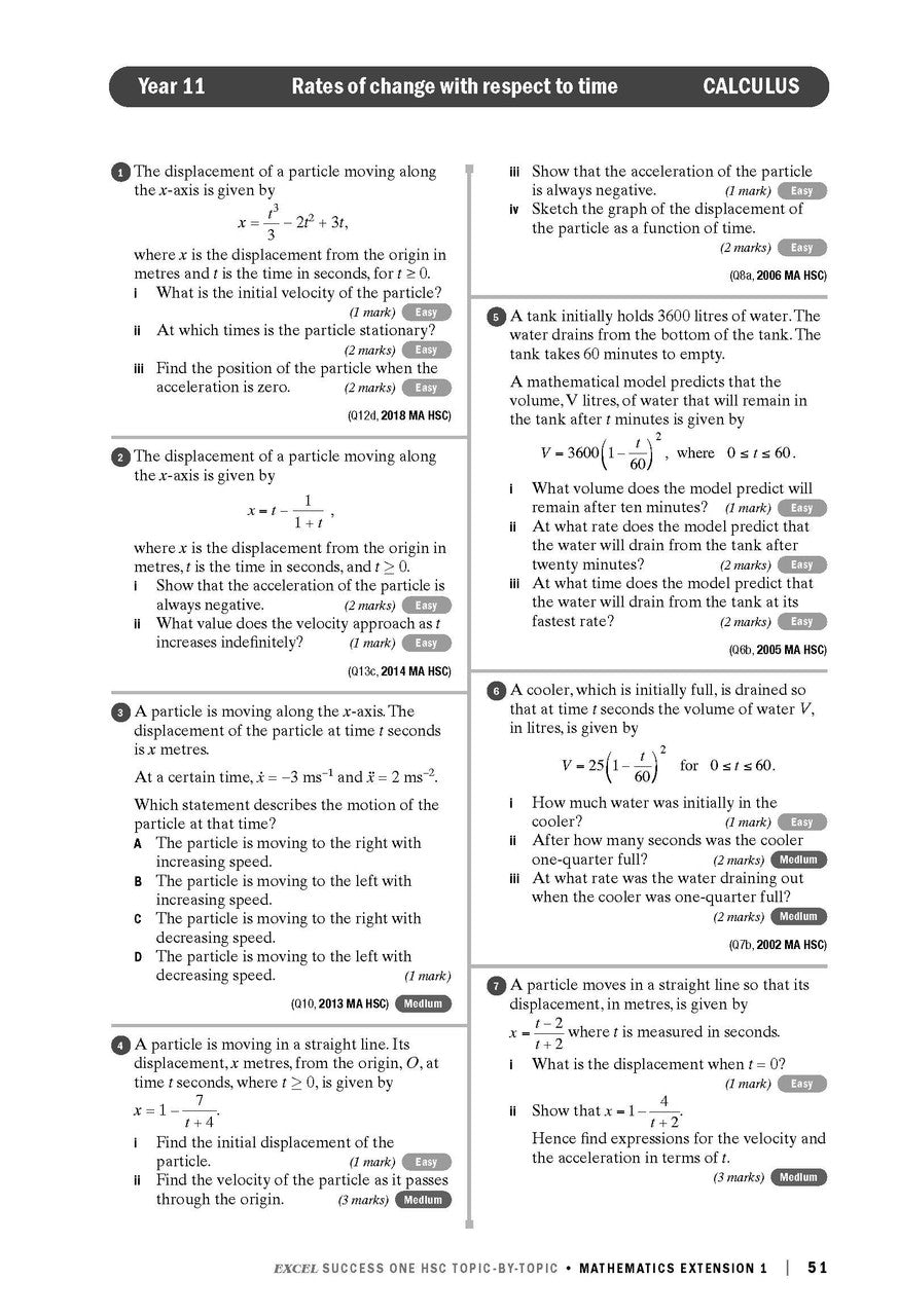 Sample interior page from Excel Success One HSC Topic-By-Topic Mathematics Extension 1 as shown in the Pascal Press product gallery