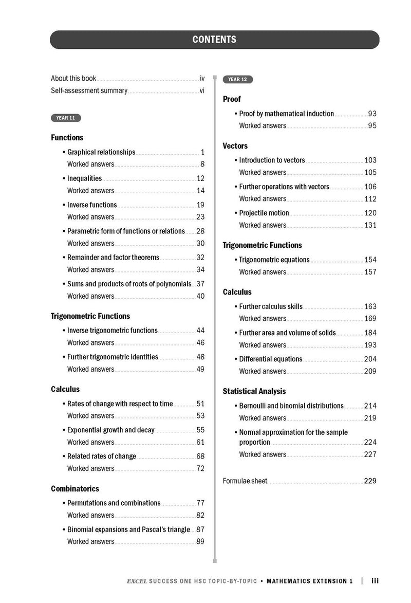 Sample interior page from Excel Success One HSC Topic-By-Topic Mathematics Extension 1 as shown in the Pascal Press product gallery