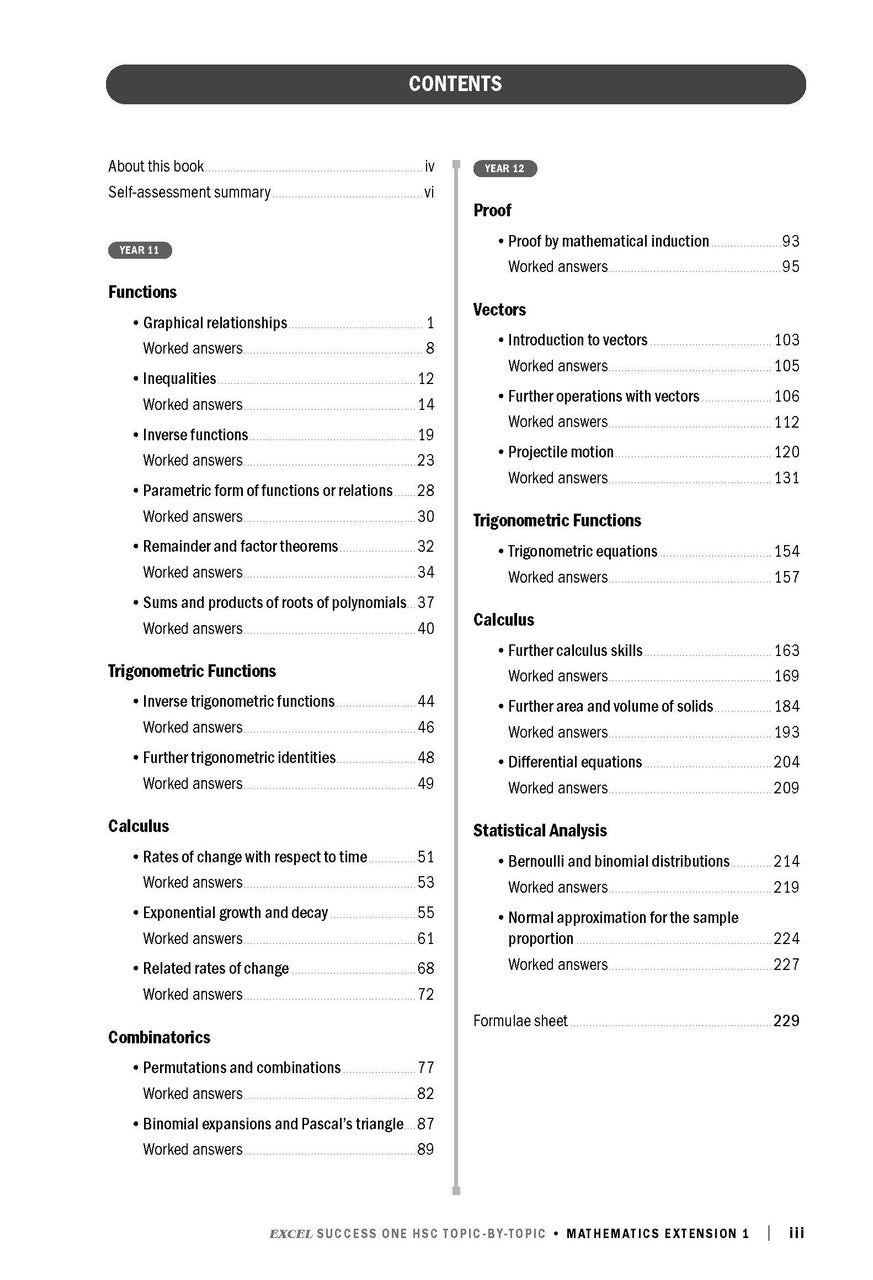 Sample interior page from Excel Success One HSC Topic-By-Topic Mathematics Extension 1 as shown in the Pascal Press product gallery