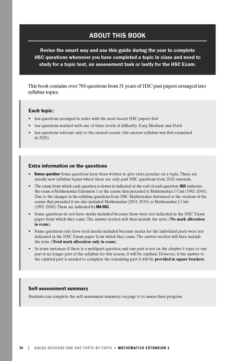 Sample interior page from Excel Success One HSC Topic-By-Topic Mathematics Extension 1 as shown in the Pascal Press product gallery