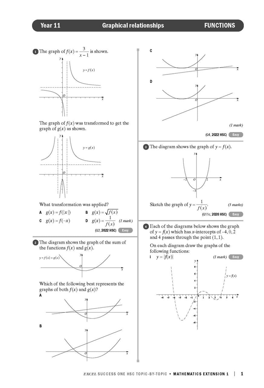 Sample interior page from Excel Success One HSC Topic-By-Topic Mathematics Extension 1 as shown in the Pascal Press product gallery