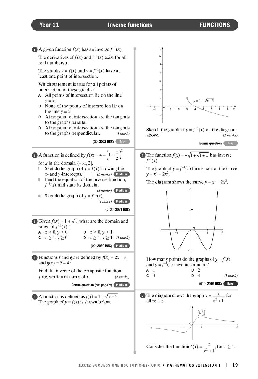 Sample interior page from Excel Success One HSC Topic-By-Topic Mathematics Extension 1 as shown in the Pascal Press product gallery