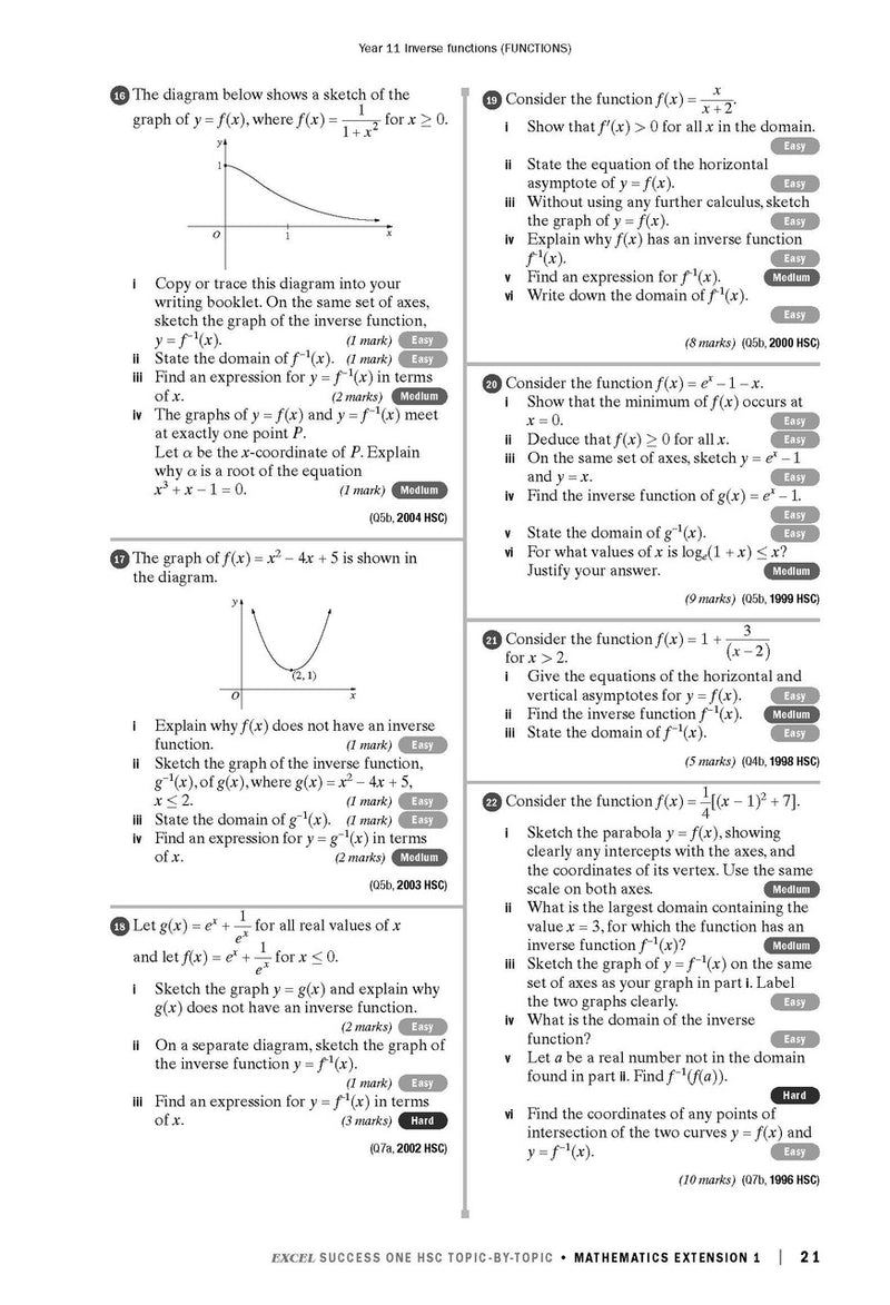 Sample interior page from Excel Success One HSC Topic-By-Topic Mathematics Extension 1 as shown in the Pascal Press product gallery
