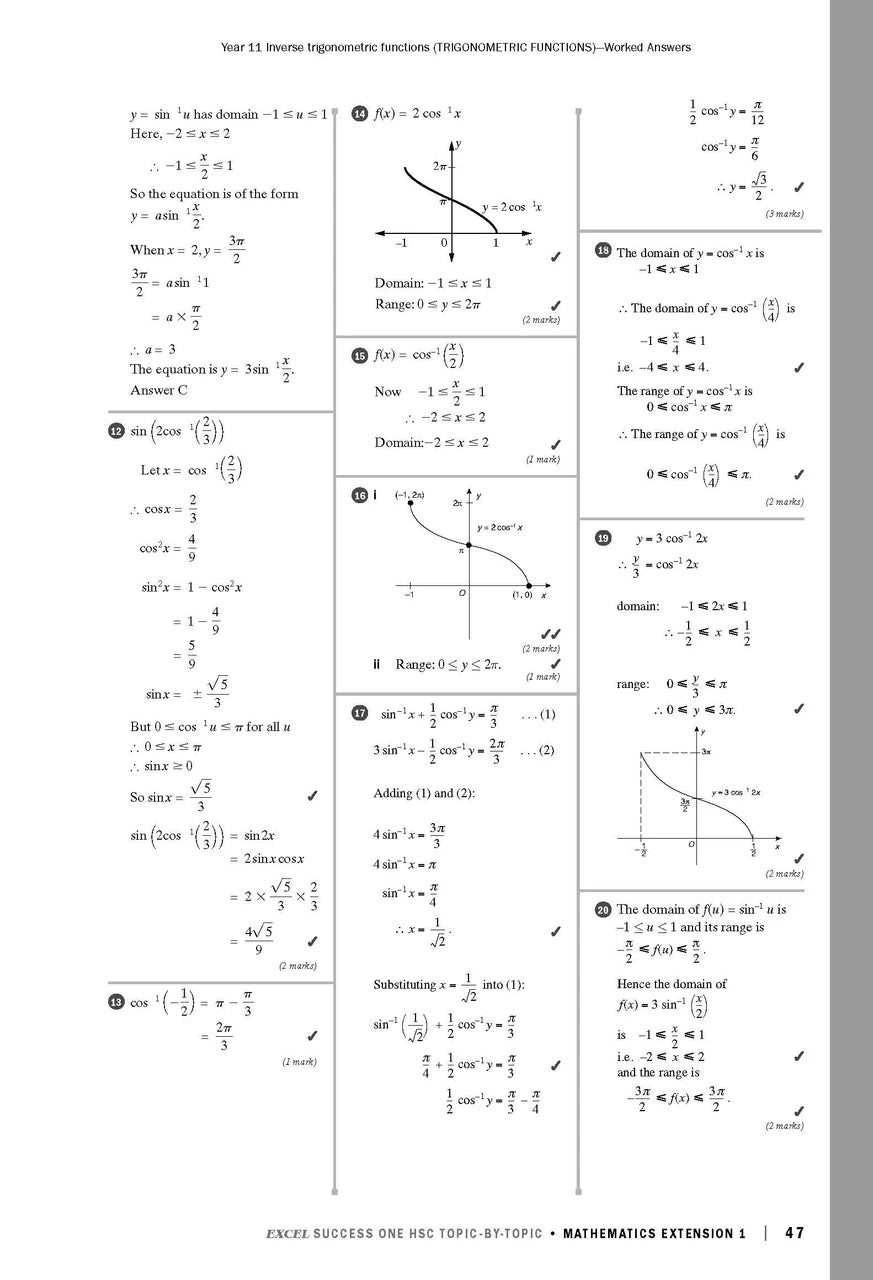Sample interior page from Excel Success One HSC Topic-By-Topic Mathematics Extension 1 as shown in the Pascal Press product gallery