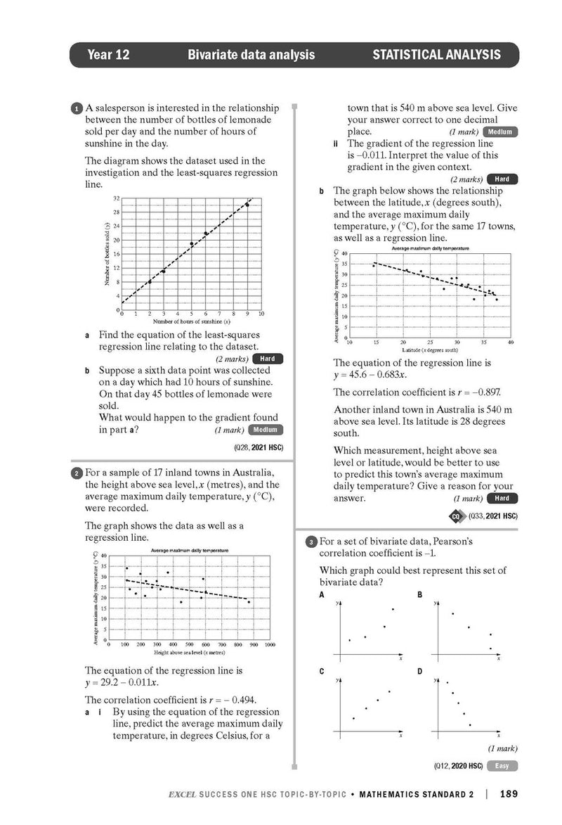 Sample interior page from Excel Success One HSC Topic-By-Topic Mathematics Standard 2 as shown in the Pascal Press product gallery