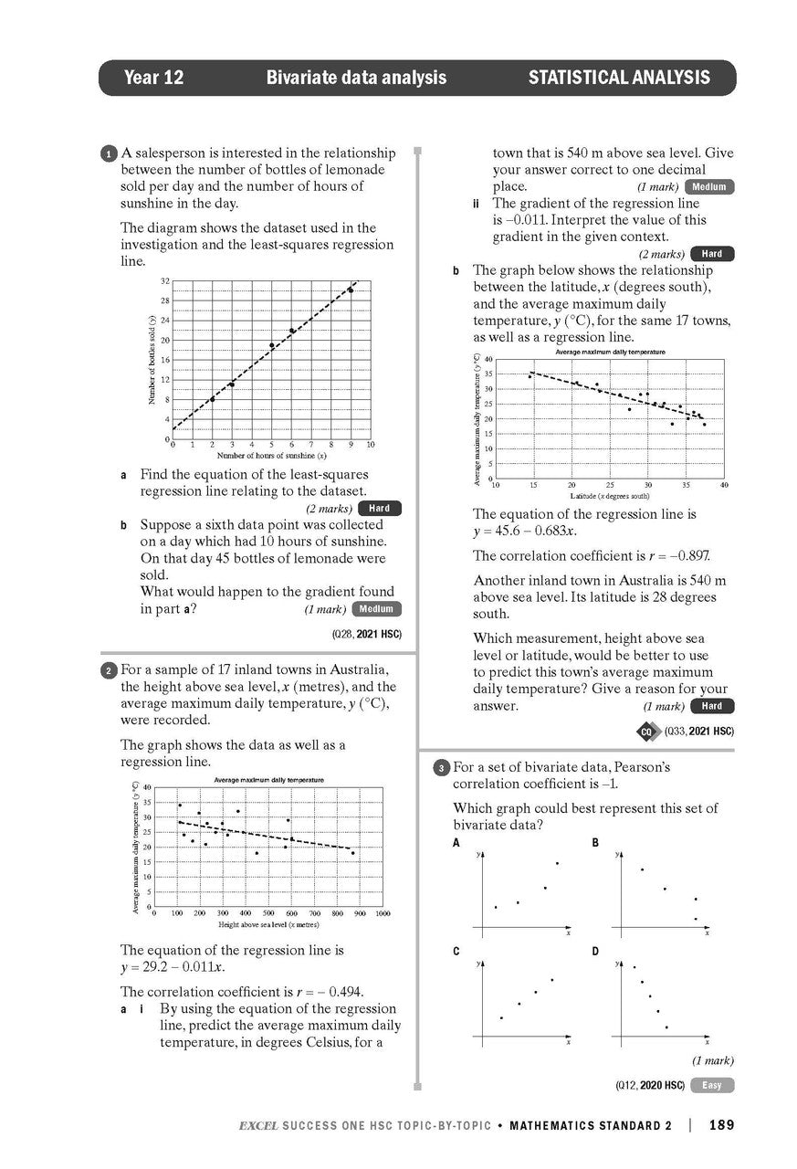 Sample interior page from Excel Success One HSC Topic-By-Topic Mathematics Standard 2 as shown in the Pascal Press product gallery