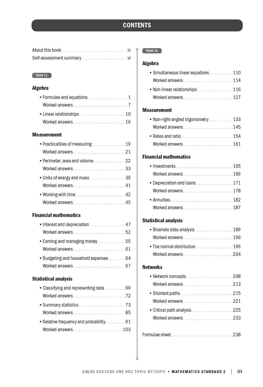 Sample interior page from Excel Success One HSC Topic-By-Topic Mathematics Standard 2 as shown in the Pascal Press product gallery