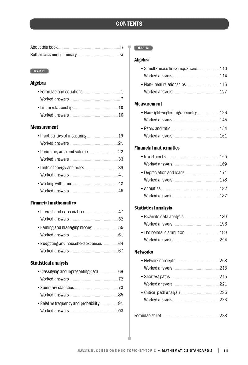Sample interior page from Excel Success One HSC Topic-By-Topic Mathematics Standard 2 as shown in the Pascal Press product gallery