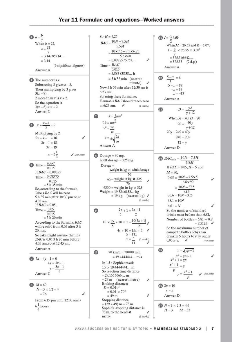 Sample interior page from Excel Success One HSC Topic-By-Topic Mathematics Standard 2 as shown in the Pascal Press product gallery