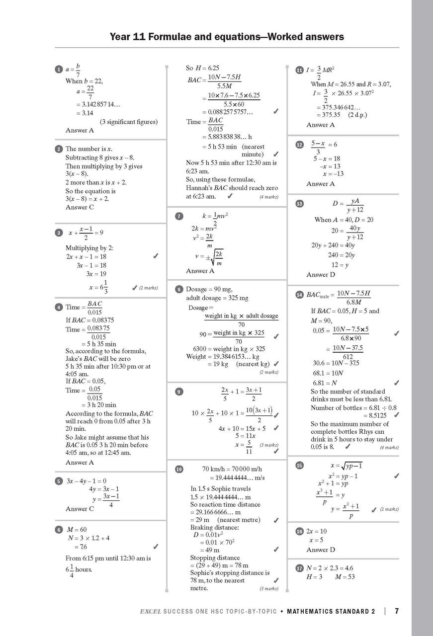 Sample interior page from Excel Success One HSC Topic-By-Topic Mathematics Standard 2 as shown in the Pascal Press product gallery