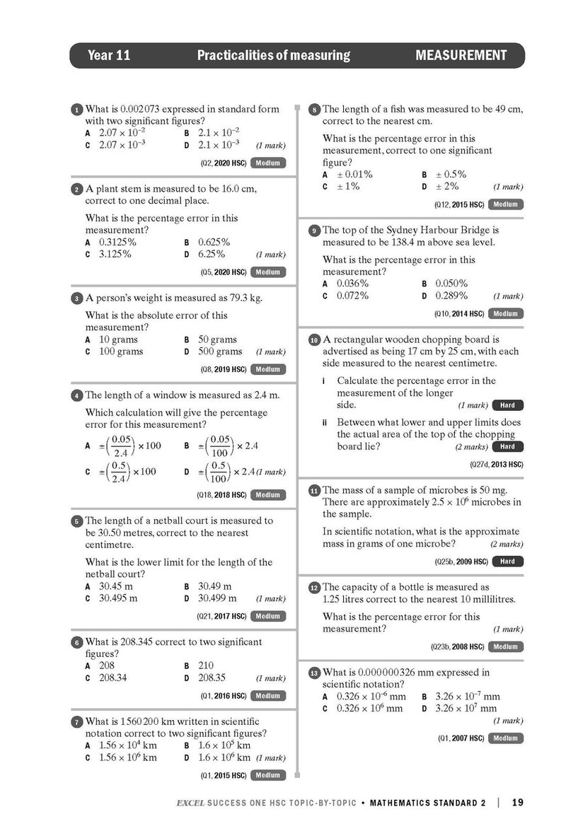Sample interior page from Excel Success One HSC Topic-By-Topic Mathematics Standard 2 as shown in the Pascal Press product gallery