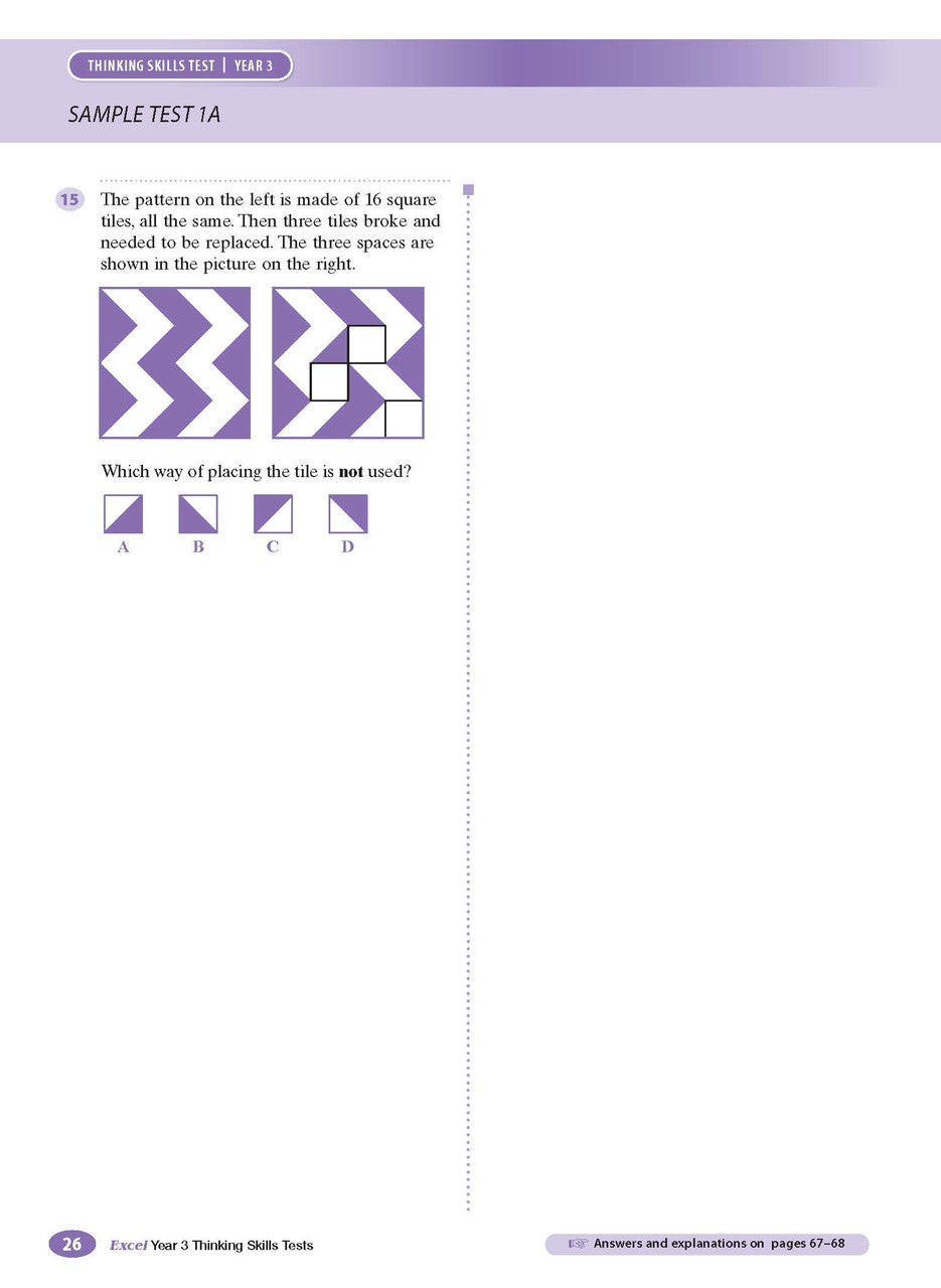 Sample interior page from the Excel Thinking Skills Tests Year 3 workbook showing practice test material, as shown in the Pascal Press gallery