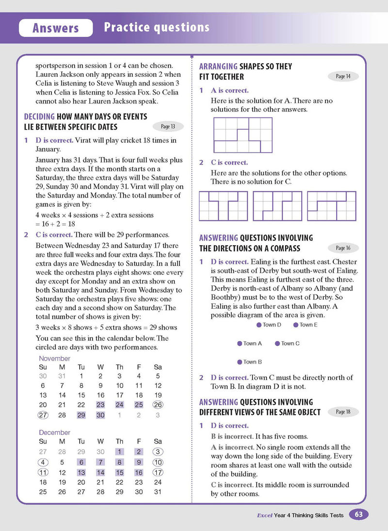 Sample interior page from the Excel Thinking Skills Tests Year 4 workbook as shown in the publisher gallery
