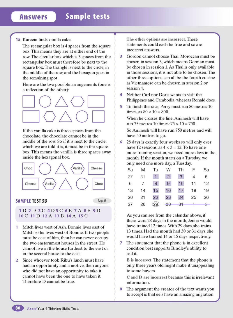 Sample interior page from the Excel Thinking Skills Tests Year 4 workbook as shown in the publisher gallery