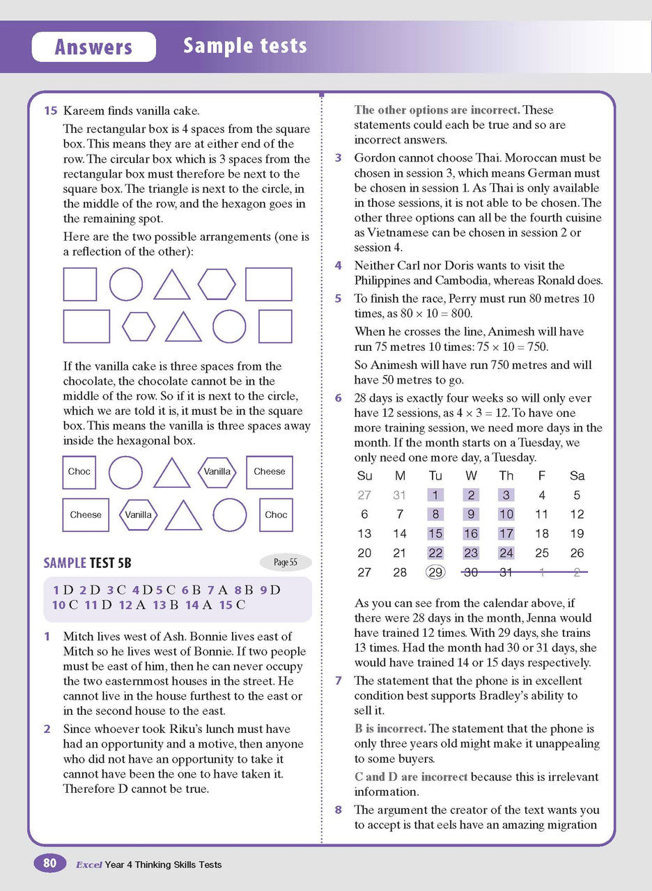 Sample interior page from the Excel Thinking Skills Tests Year 4 workbook as shown in the publisher gallery