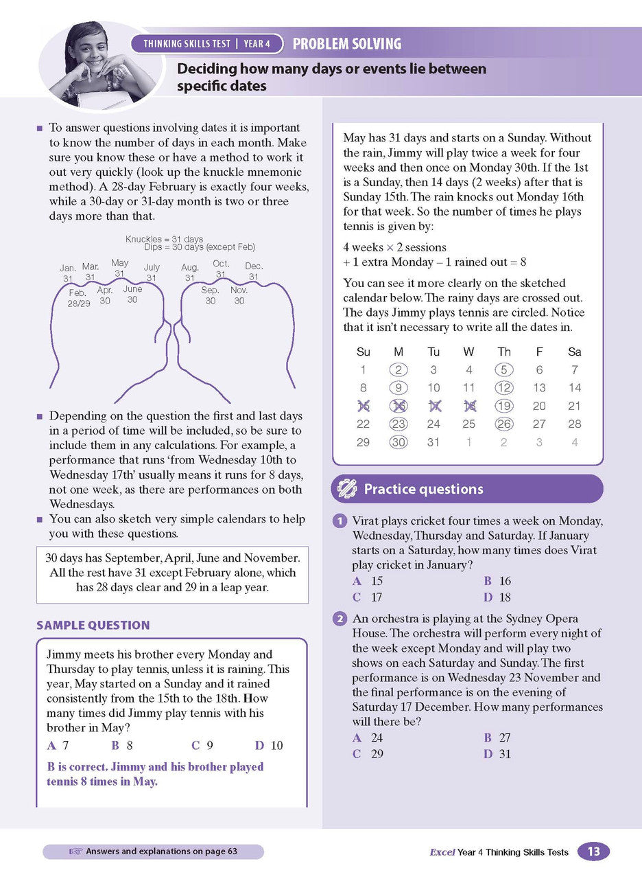 Sample interior page from the Excel Thinking Skills Tests Year 4 workbook as shown in the publisher gallery