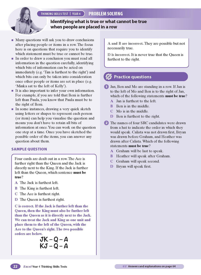 Sample interior page from the Excel Thinking Skills Tests Year 4 workbook as shown in the publisher gallery