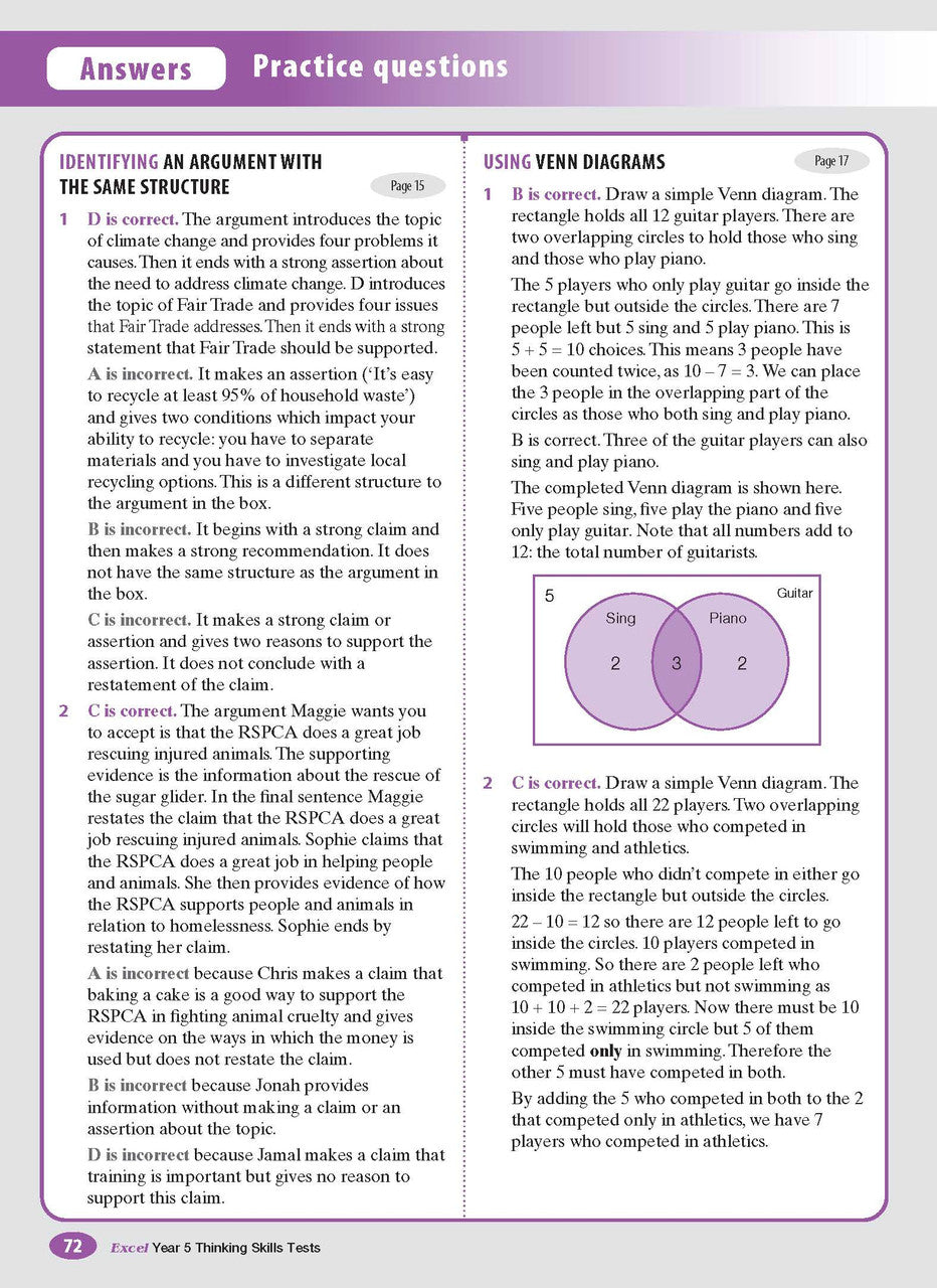 Sample interior page from the Excel Thinking Skills Tests Year 5 workbook as shown in the publisher gallery