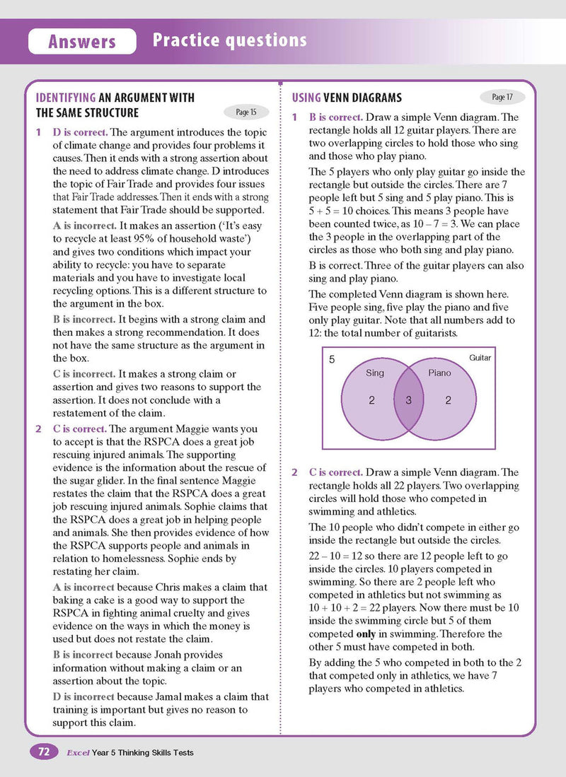 Sample interior page from the Excel Thinking Skills Tests Year 5 workbook as shown in the publisher gallery