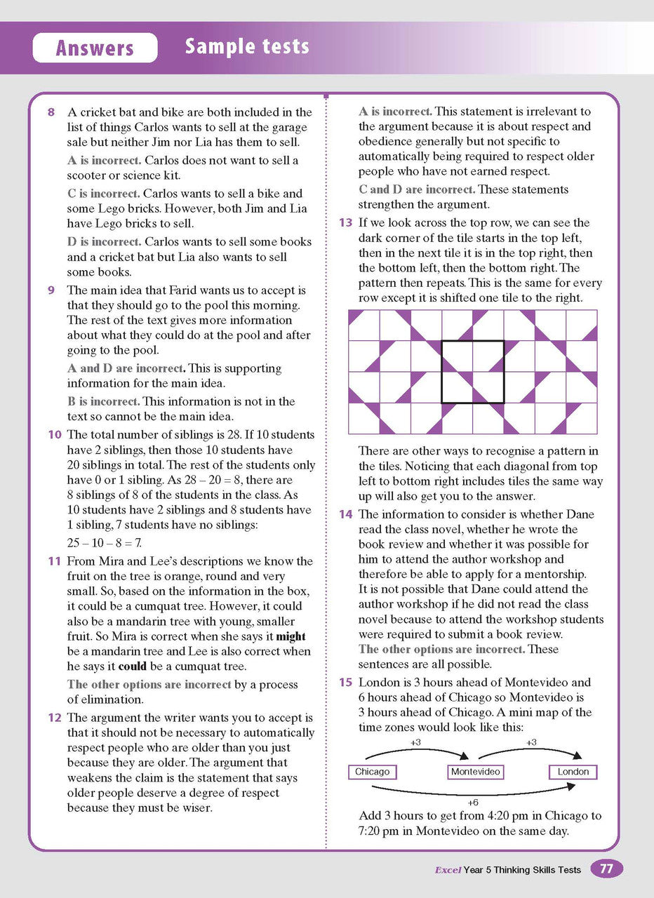 Sample interior page from the Excel Thinking Skills Tests Year 5 workbook as shown in the publisher gallery