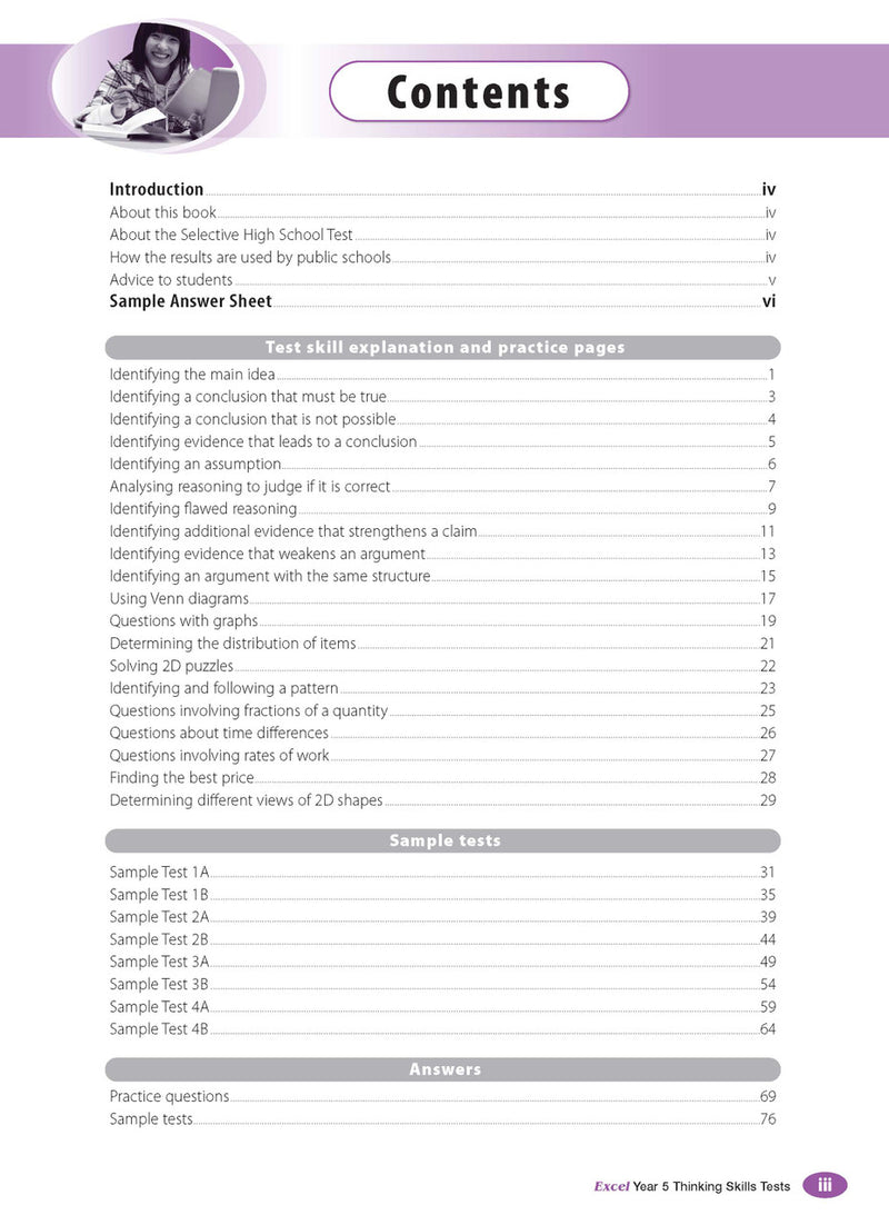 Sample interior page from the Excel Thinking Skills Tests Year 5 workbook as shown in the publisher gallery