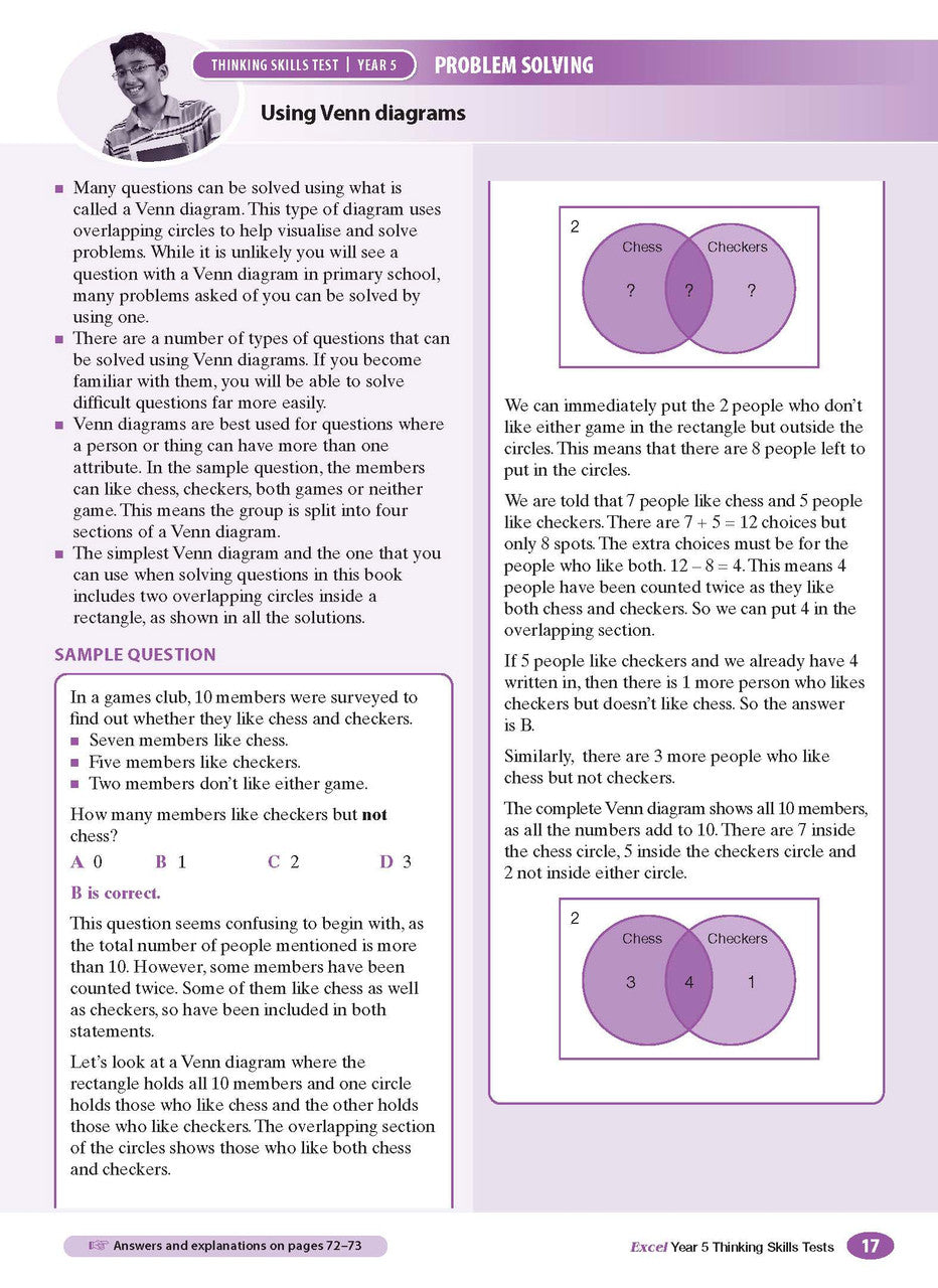 Sample interior page from the Excel Thinking Skills Tests Year 5 workbook as shown in the publisher gallery