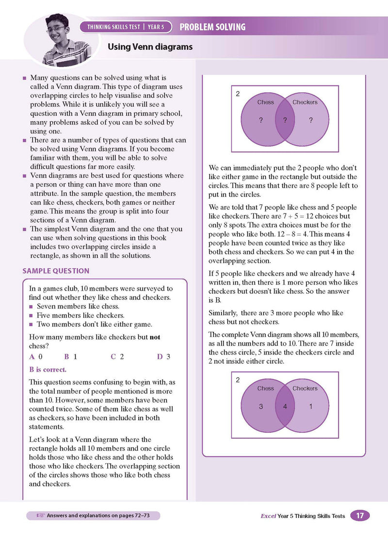 Sample interior page from the Excel Thinking Skills Tests Year 5 workbook as shown in the publisher gallery