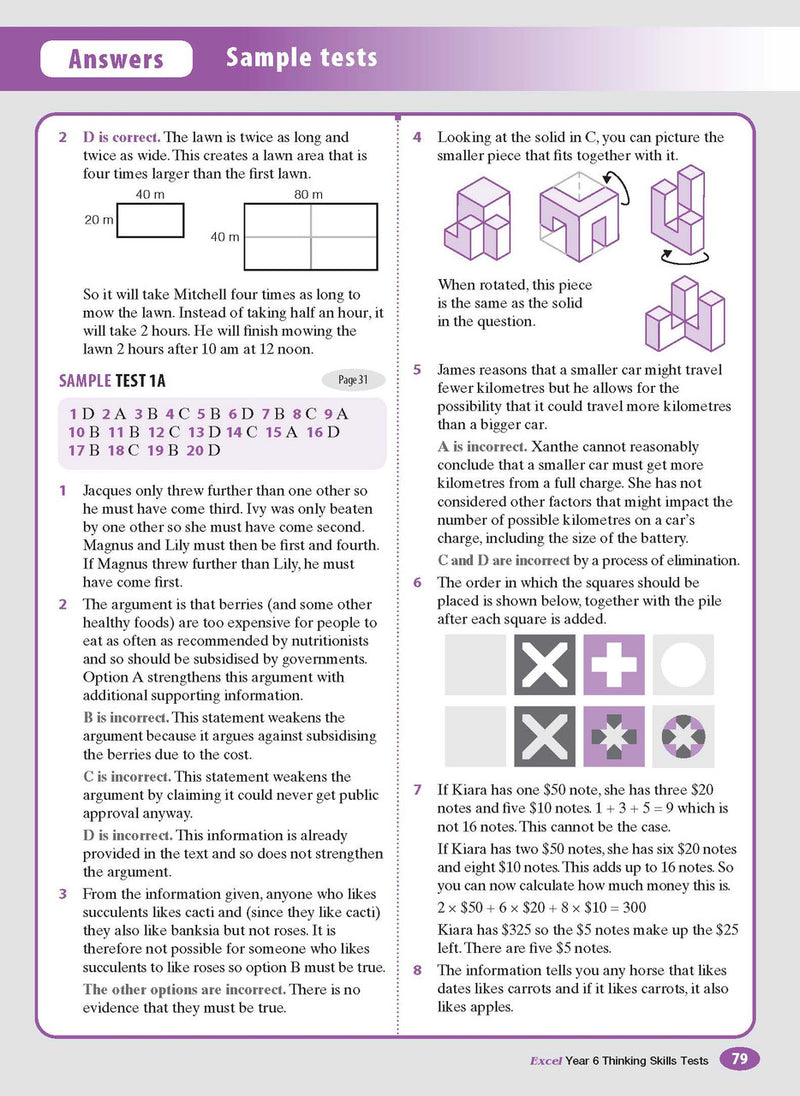 Sample interior page from the Excel Thinking Skills Tests Year 6 workbook as shown in the publisher gallery