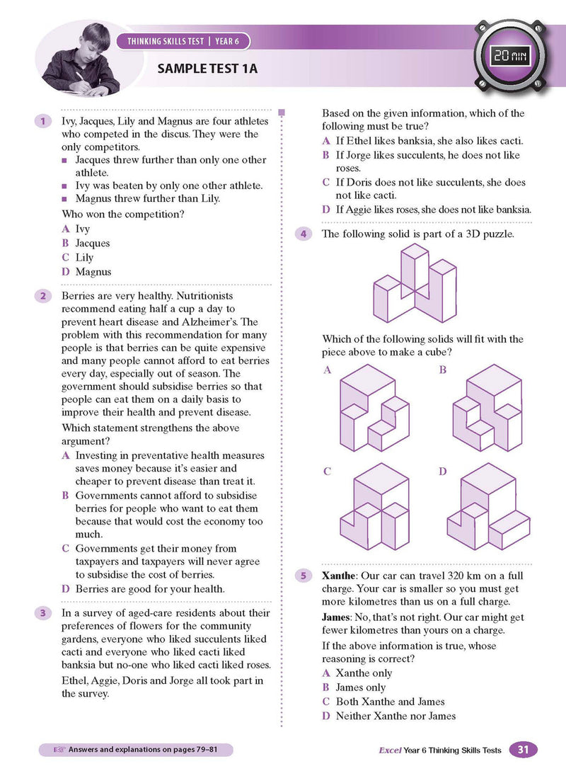 Sample interior page from the Excel Thinking Skills Tests Year 6 workbook as shown in the publisher gallery