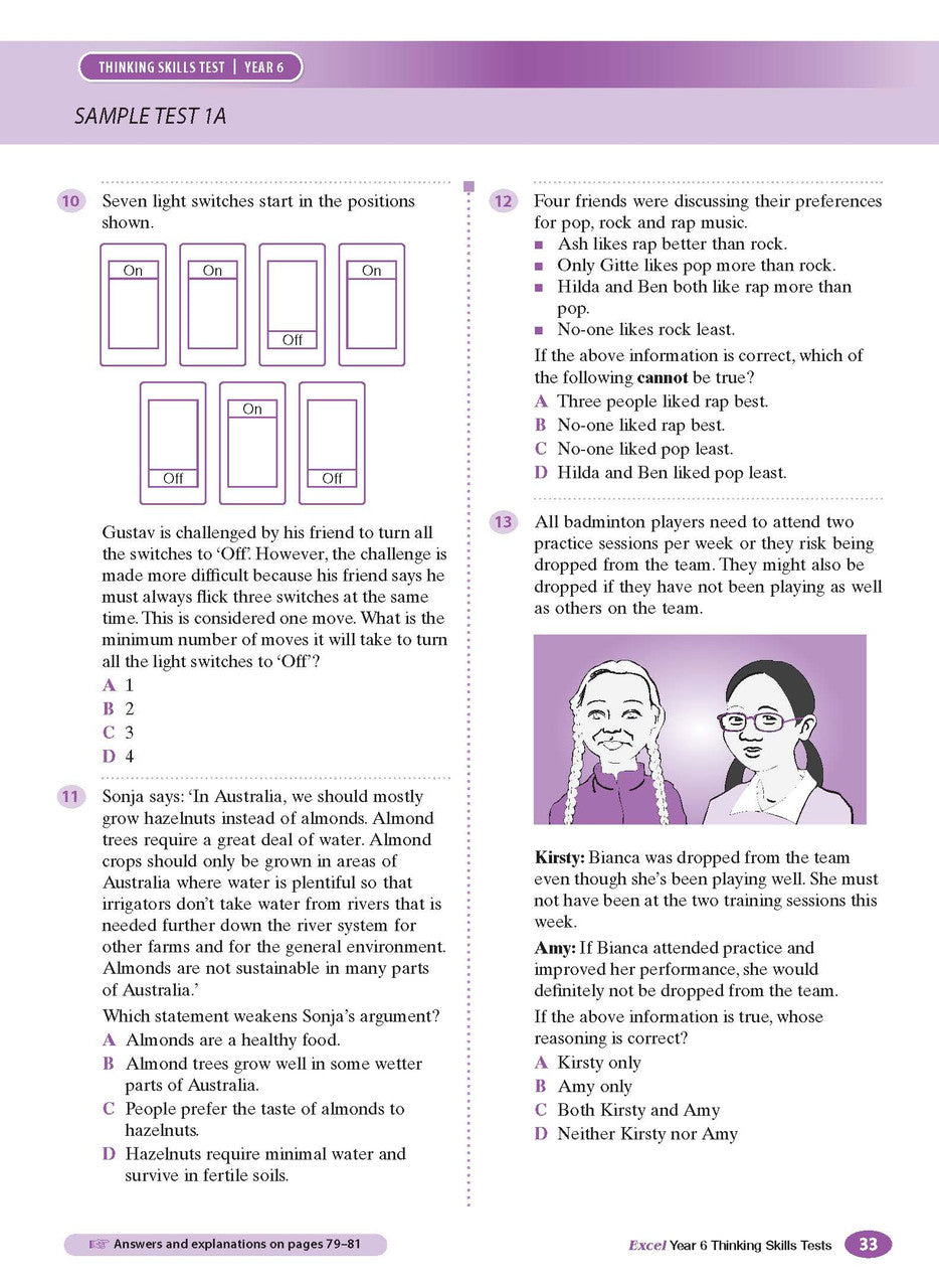 Sample interior page from the Excel Thinking Skills Tests Year 6 workbook as shown in the publisher gallery