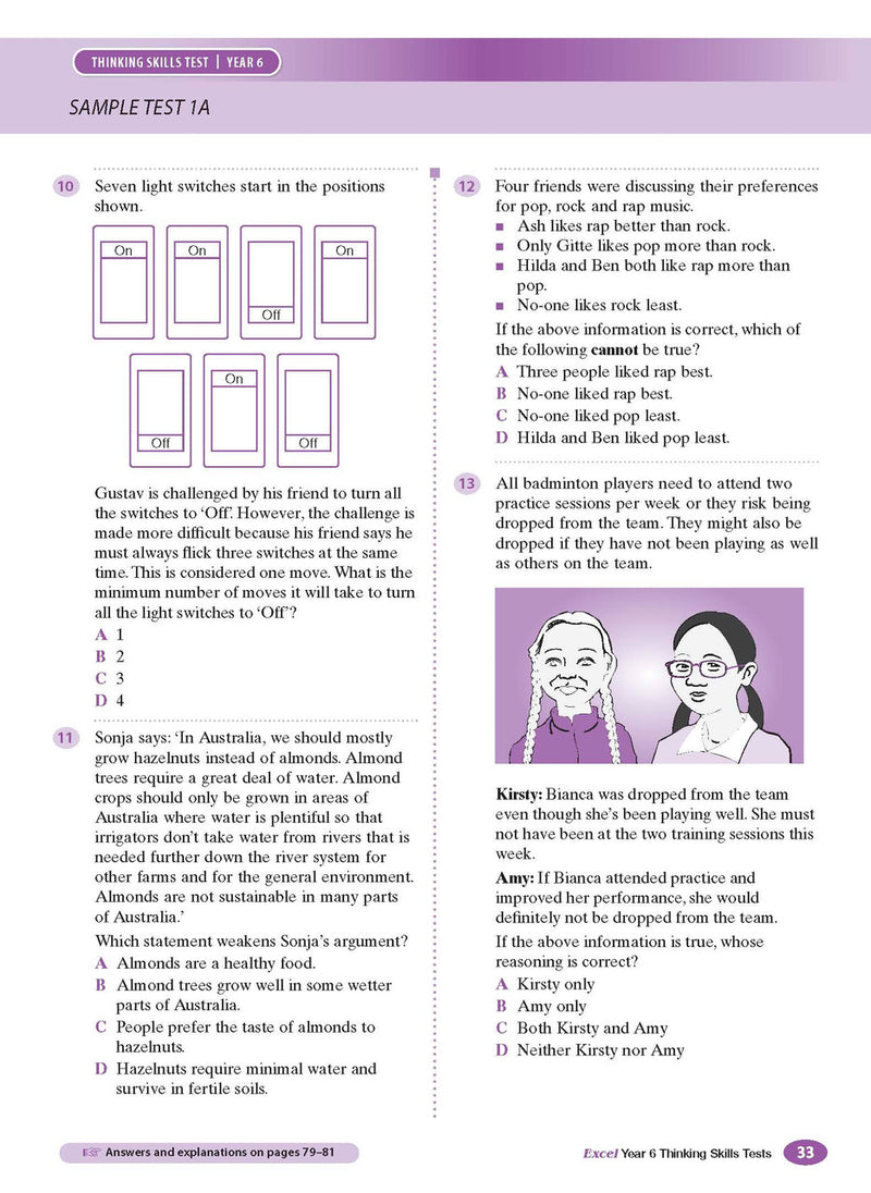 Sample interior page from the Excel Thinking Skills Tests Year 6 workbook as shown in the publisher gallery