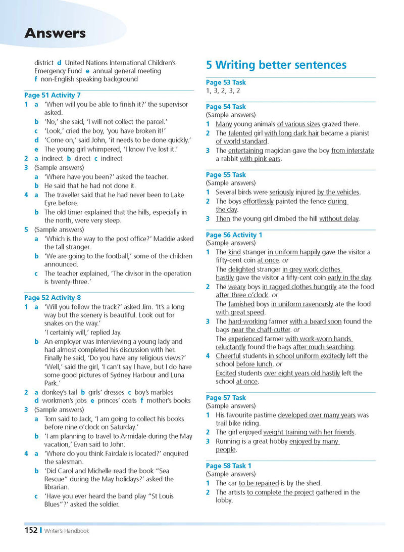 Sample inside page from the Excel Writer's Handbook Years 5-8, taken from the publisher product gallery