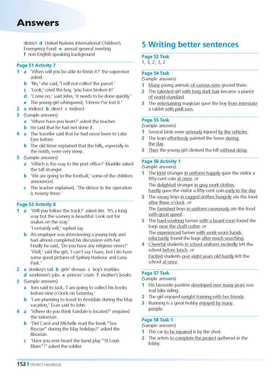 Sample inside page from the Excel Writer's Handbook Years 5-8, taken from the publisher product gallery