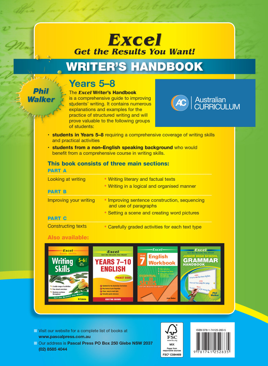 Sample inside page from the Excel Writer's Handbook Years 5-8, taken from the publisher product gallery