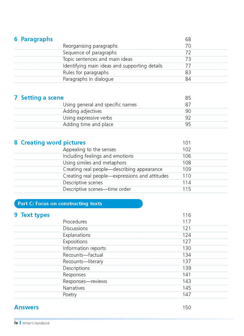 Sample inside page from the Excel Writer's Handbook Years 5-8, taken from the publisher product gallery