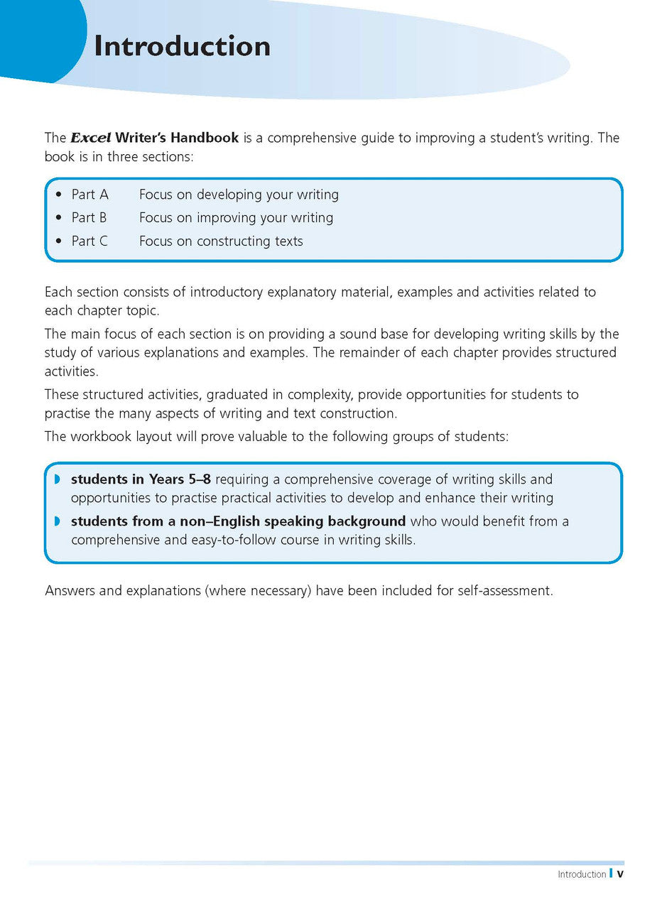 Sample inside page from the Excel Writer's Handbook Years 5-8, taken from the publisher product gallery
