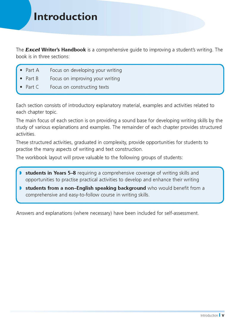 Sample inside page from the Excel Writer's Handbook Years 5-8, taken from the publisher product gallery