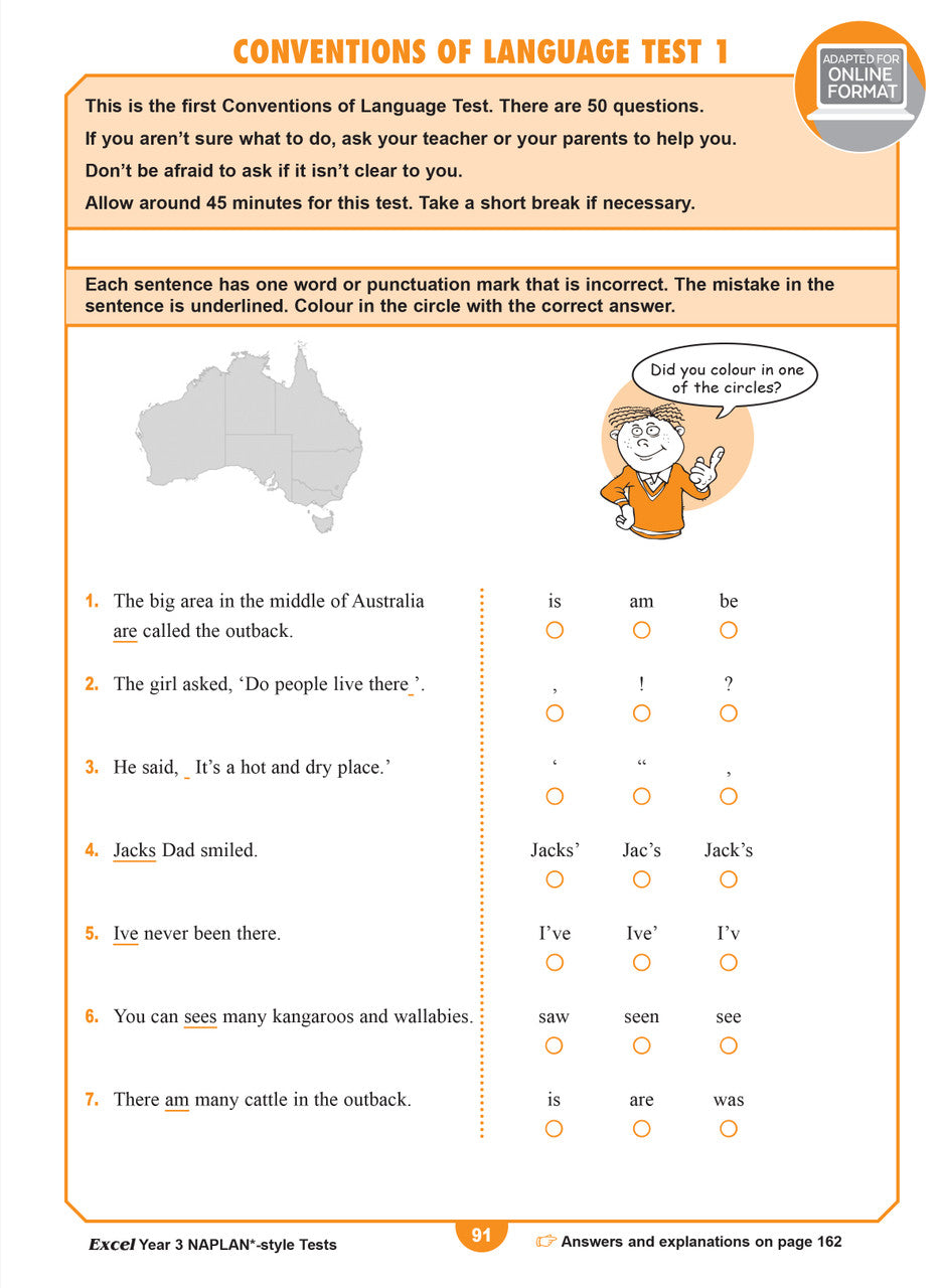 Sample interior page from the Excel Year 3 NAPLAN-style Tests workbook as shown in the publisher gallery