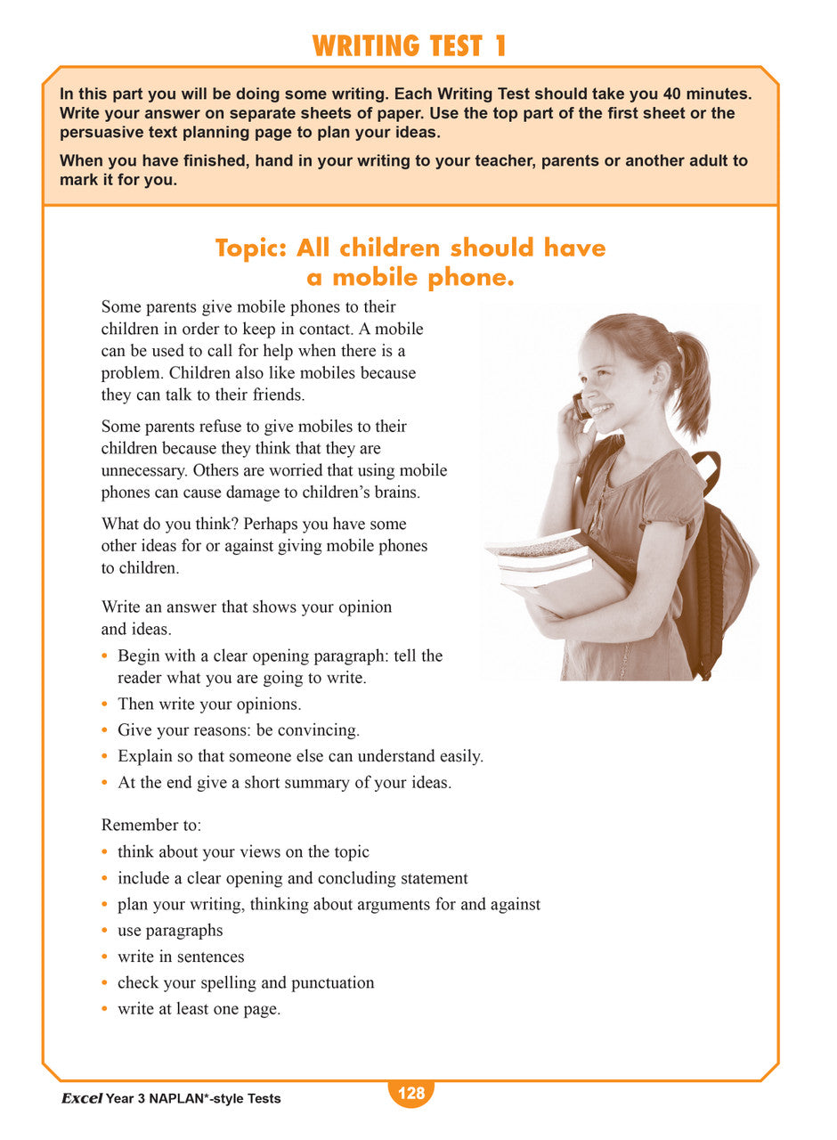 Sample interior page from the Excel Year 3 NAPLAN-style Tests workbook as shown in the publisher gallery